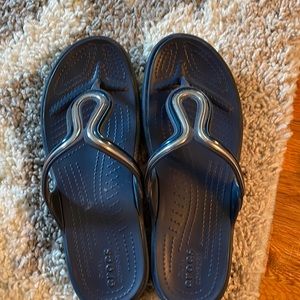 Navy crocs sandals